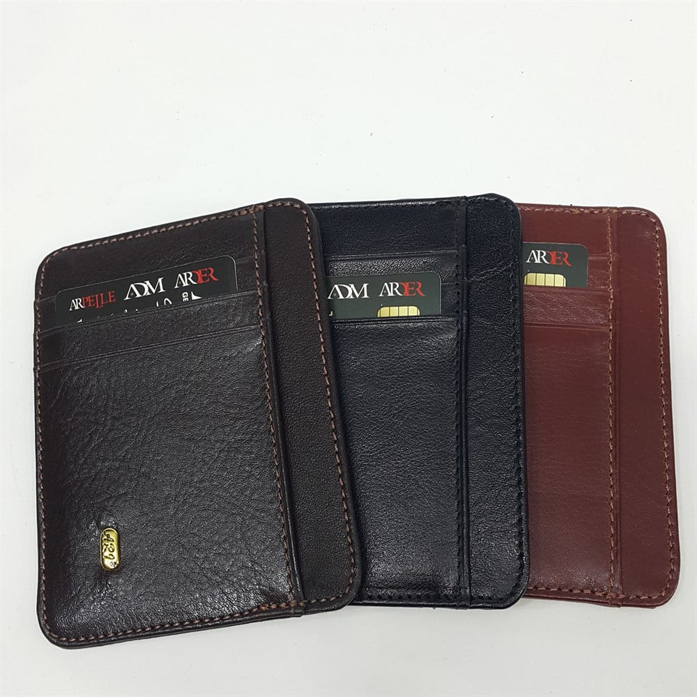 Siyah-Taba-Kahve Renkte Dikey Model Hakiki Deri Kartlık