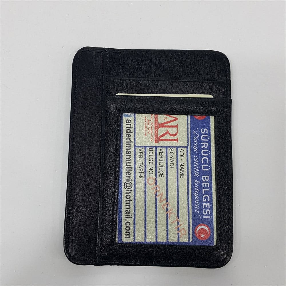 Siyah-Taba-Kahve Renkte Dikey Model Hakiki Deri Kartlık