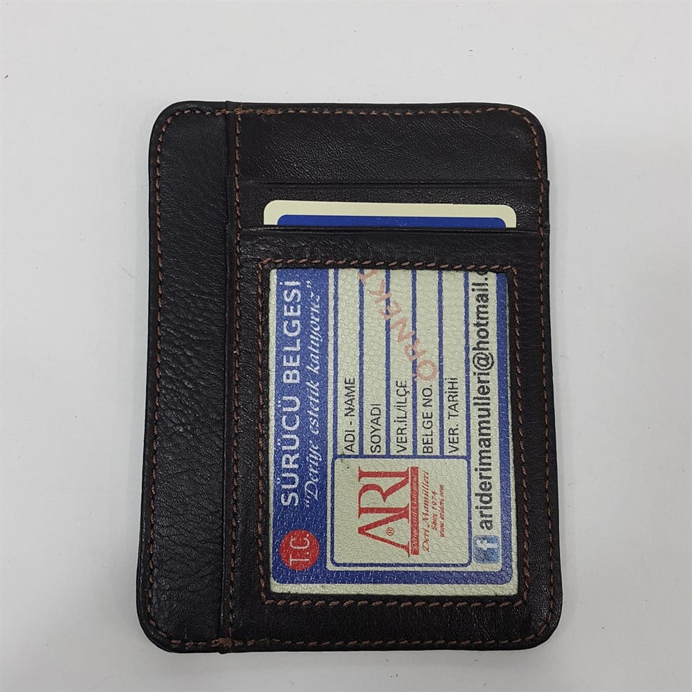 Siyah-Taba-Kahve Renkte Dikey Model Hakiki Deri Kartlık
