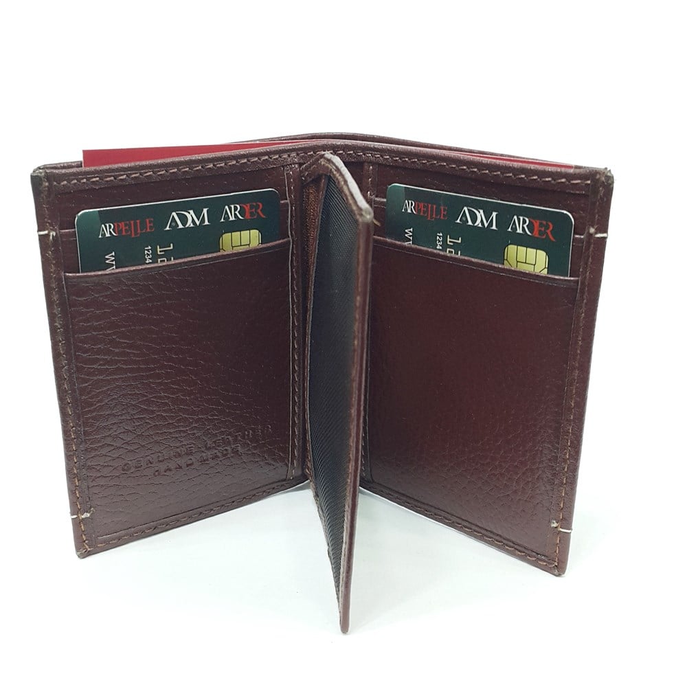 Siyah-Taba-Kahve Renkte Kartlık, Kimlik Bölmeli Renkli Dikiş Detaylı Deri Cüzdan