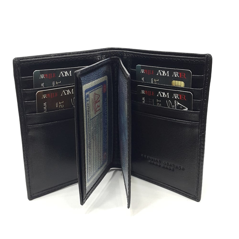 Siyah-Taba-Kahve Renkte Kartlık, Kimlik Bölmeli Dikey Kart Bölmeli Deri Cüzdan