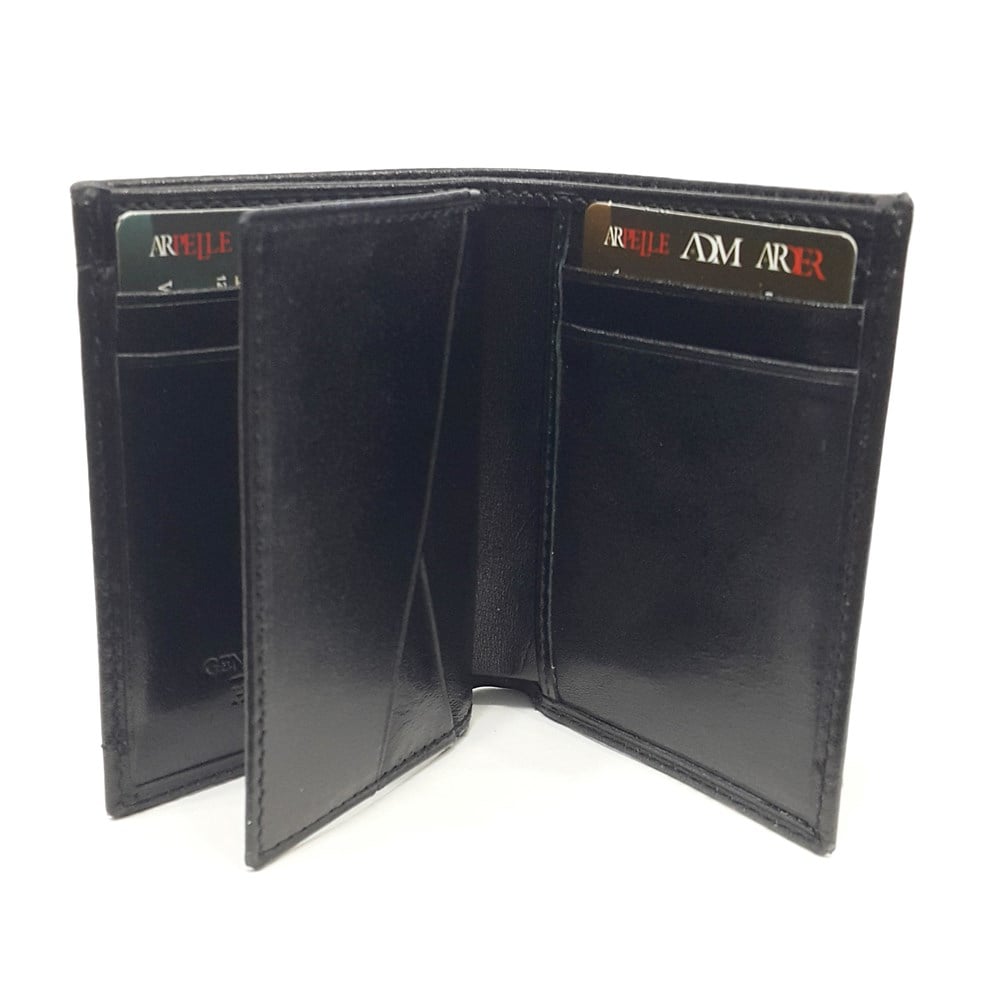 Siyah-Taba-Kahve Renkte Kartlık, Kimlik Bölmeli Renkli Dikiş Detaylı Deri Cüzdan