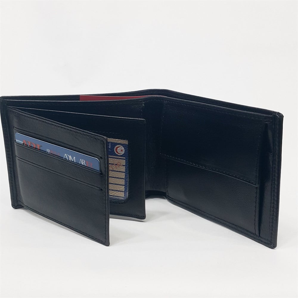 Siyah-Taba-Kahve Renkte Kartlık, Kimlik Ve Bozuk Para Bölmeli Yatay Bölmeli Deri Cüzdan