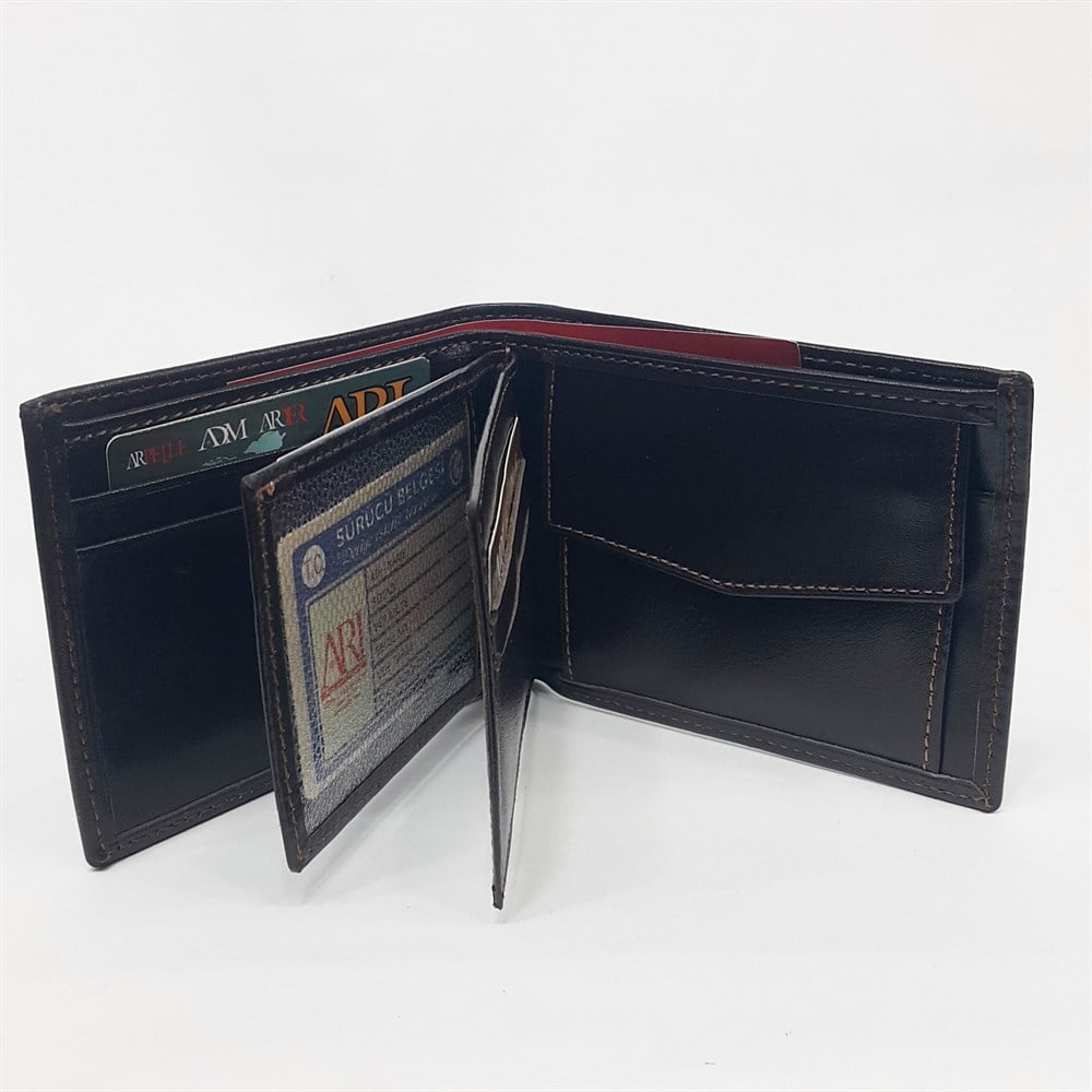 Siyah-Taba-Kahve Renkte Kartlık, Kimlik Ve Bozuk Para Bölmeli Yatay Deri Cüzdan