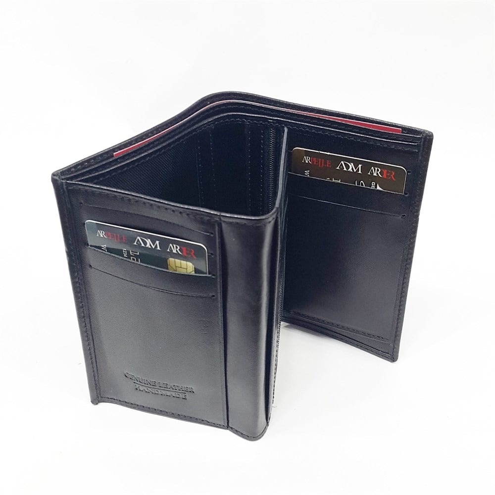 Siyah-Taba-Kahve Renkte Kartlık, Kimlik Ve Açılan İç Bölmeli Deri Cüzdan