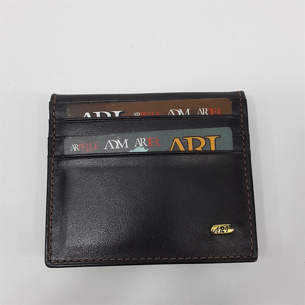 Siyah-Taba-Kahve Renkte Yatay Model Hakiki Deri Düz Tasarım Kartlık