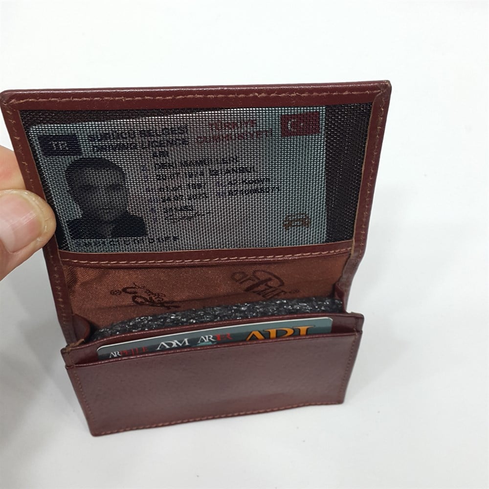 Siyah-Taba-Kahve Renkte Yatay Model Hakiki Deri Kapaklı Kartlık