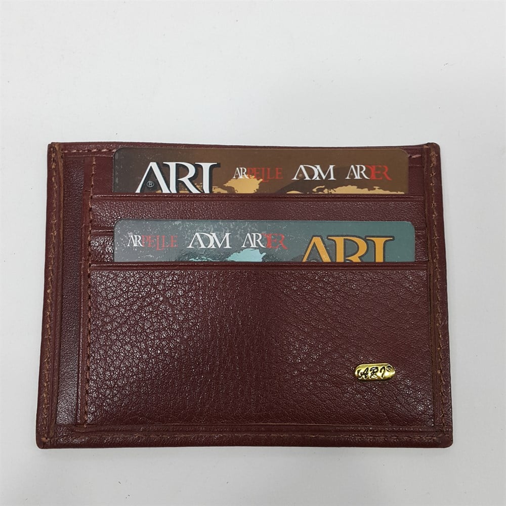 Siyah-Taba-Kahve Renkte Yatay Model Hakiki Deri Arkada Şeffaf Bölmeli Kartlık