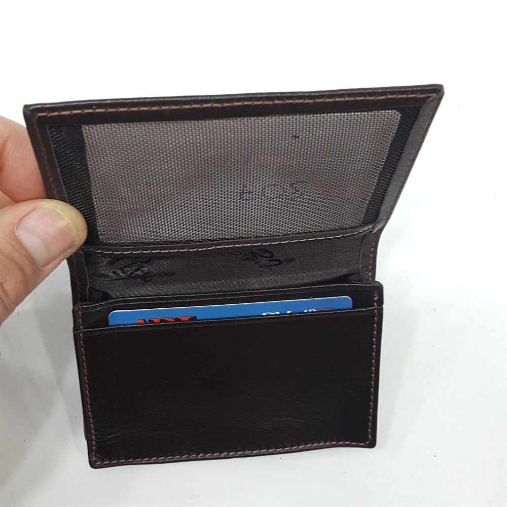 Siyah-Taba-Kahve Renkte Yatay Model Hakiki Deri Kapaklı Kartlık