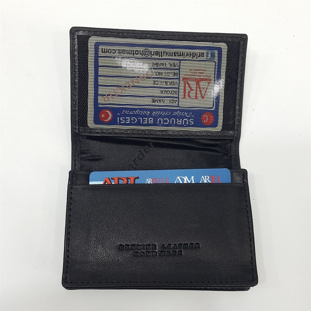 Siyah-Taba-Kahve Renkte Yatay Model Hakiki Deri Kapaklı Kartlık