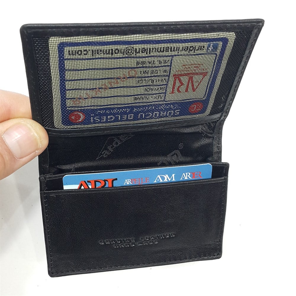 Siyah-Taba-Kahve Renkte Yatay Model Hakiki Deri Kapaklı Kartlık