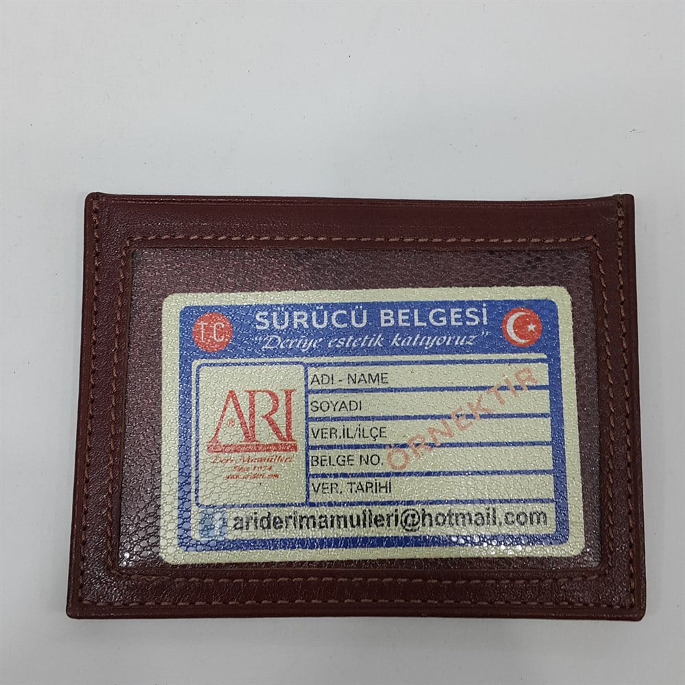 Siyah-Taba-Kahve Renkte Yatay Model Hakiki Deri Arkada Şeffaf Bölmeli Kartlık