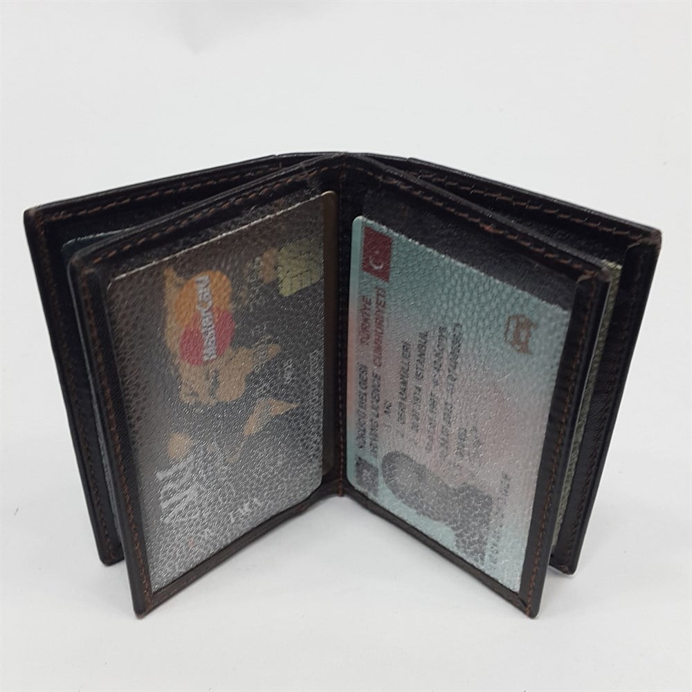 Siyah-Taba-Kahve Renkte Yatay Model Hakiki Deri Sade Tasarım Kartlık