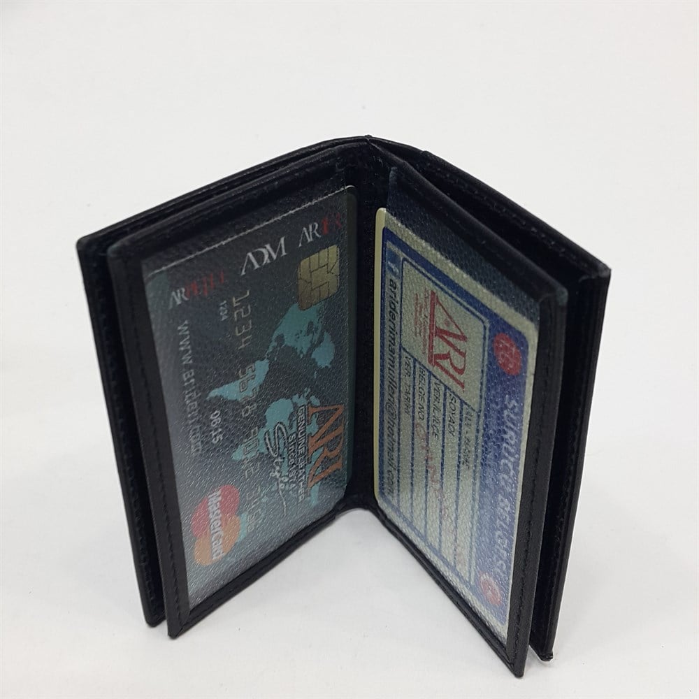 Siyah-Taba-Kahve Renkte Yatay Model Hakiki Deri Sade Tasarım Kartlık