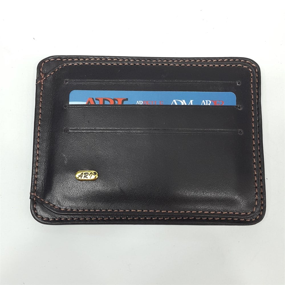 Siyah-Taba-Kahve Renkte Yatay Model Hakiki Deri Mıknatıslı Kartlık