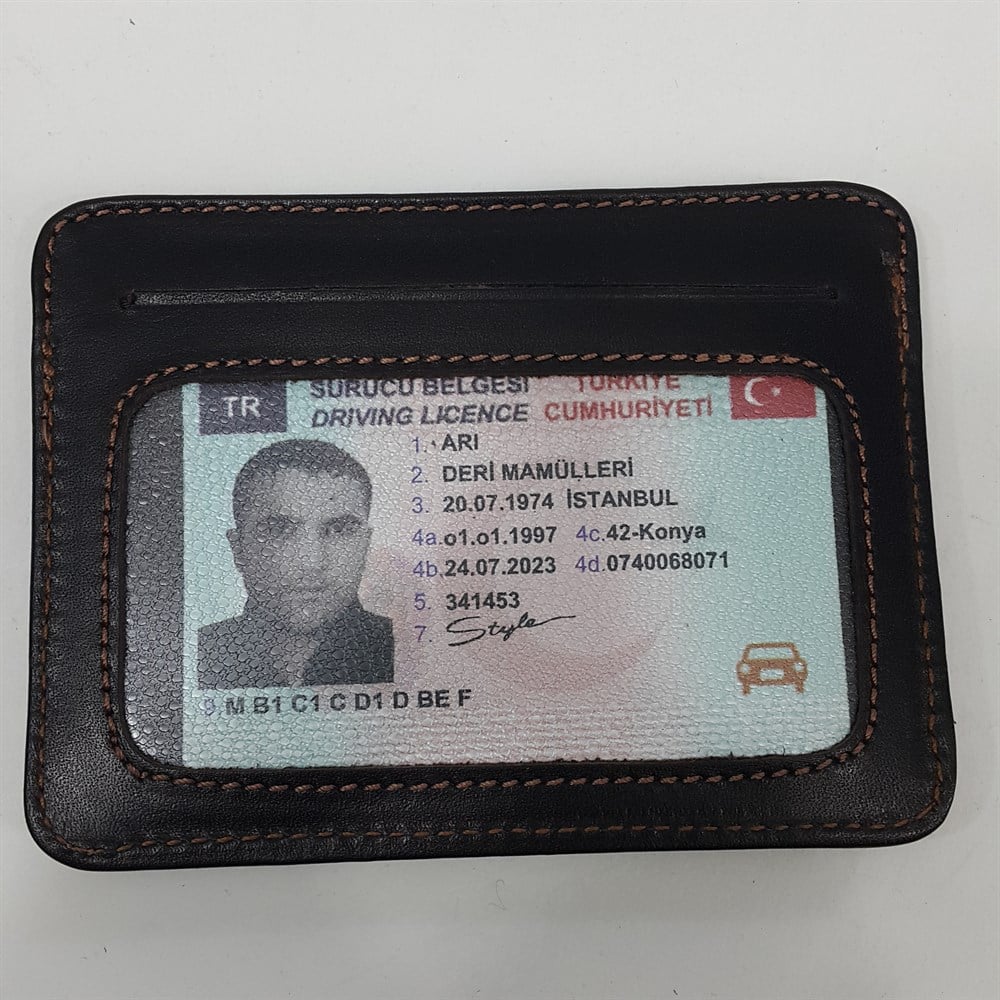 Siyah-Taba-Kahve Renkte Yatay Model Hakiki Deri Mıknatıslı Kartlık