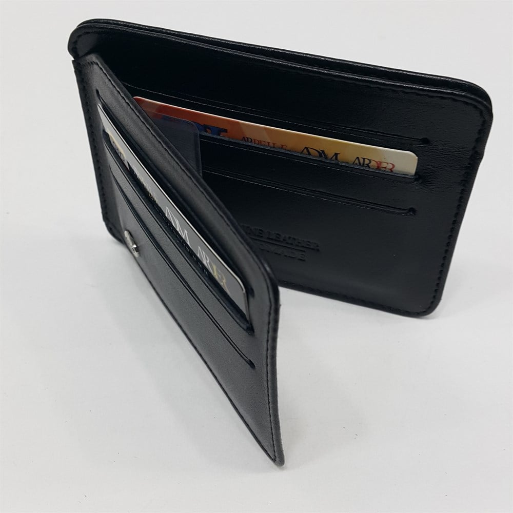 Siyah-Taba-Kahve Renkte Yatay Model Hakiki Deri Mıknatıslı Kartlık