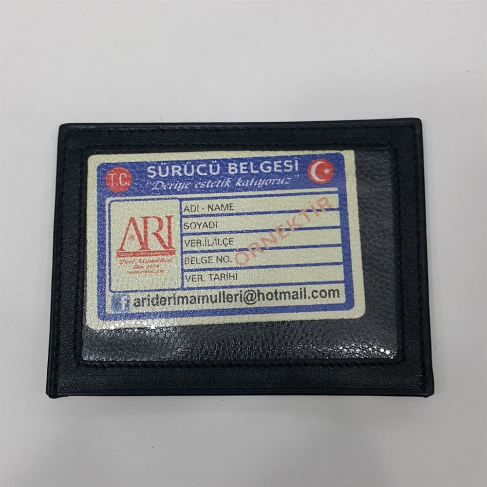 Siyah-Taba-Kahve Renkte Yatay Model Hakiki Deri Arkada Şeffaf Bölmeli Kartlık