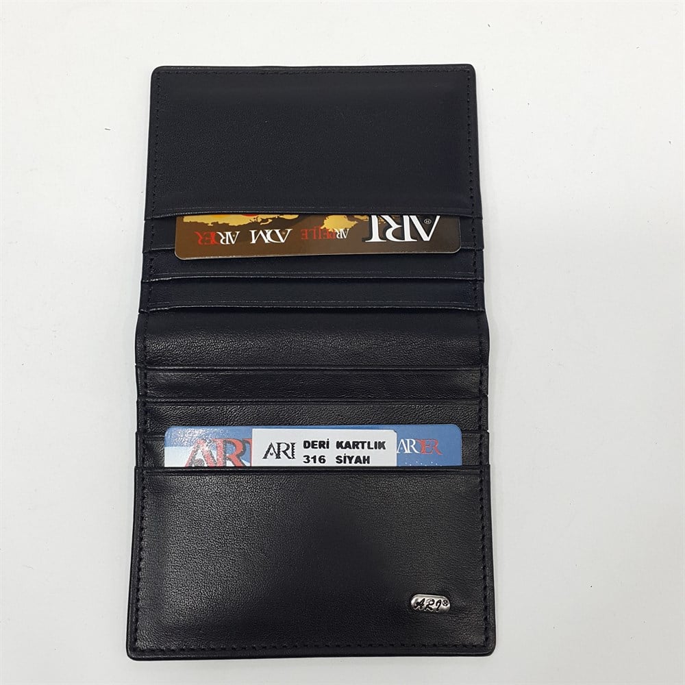 Siyah-Taba-Kahve Renkte Yatay Model Hakiki Deri Düz Tasarım Kartlık