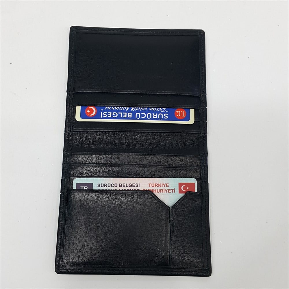 Siyah-Taba-Kahve Renkte Yatay Model Hakiki Deri Düz Tasarım Kartlık