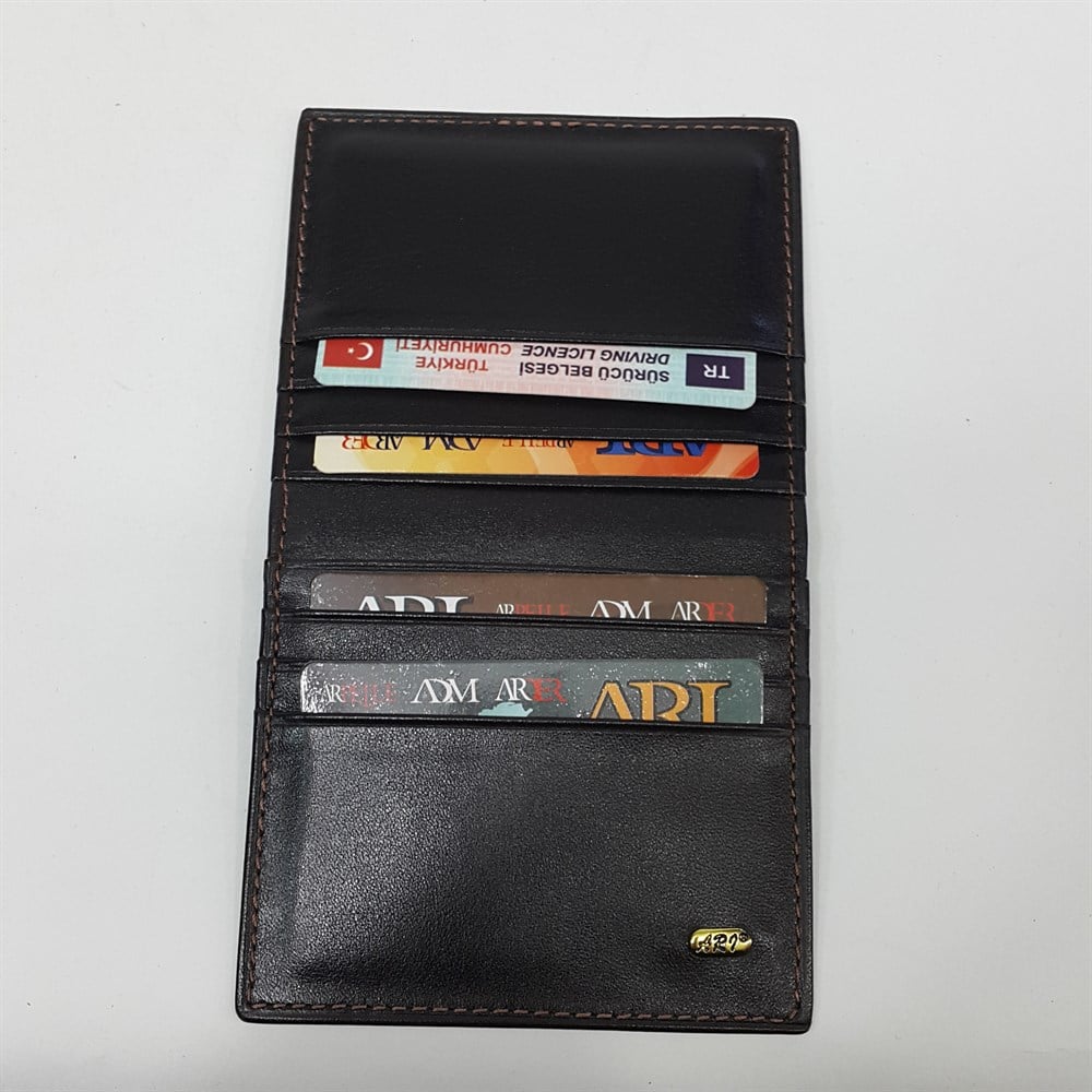 Siyah-Taba-Kahve Renkte Yatay Model Hakiki Deri Düz Tasarım Kartlık