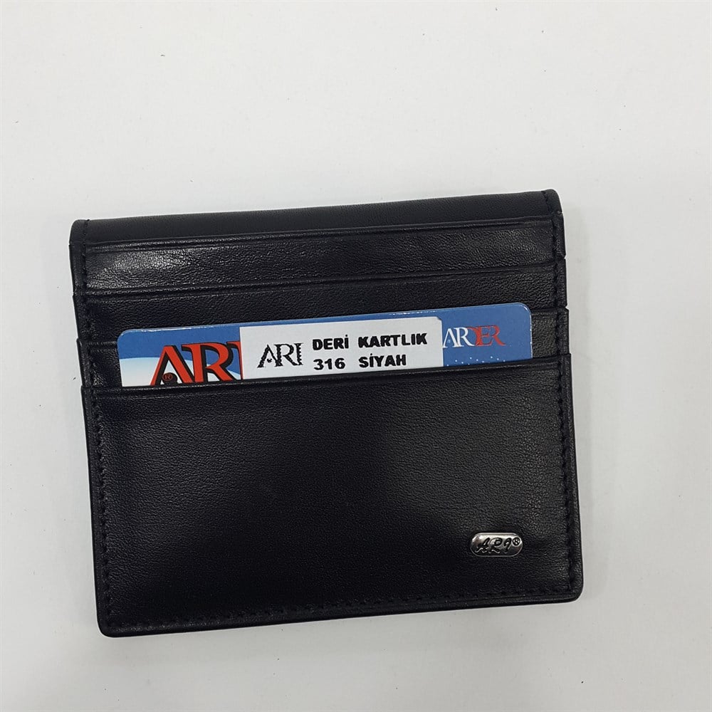 Siyah-Taba-Kahve Renkte Yatay Model Hakiki Deri Düz Tasarım Kartlık