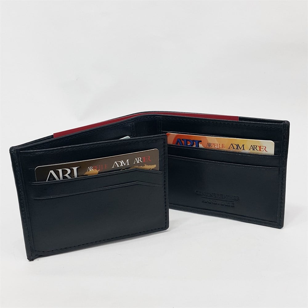 Siyah-Taba Renkte Kartlık, Kimlik Ve Ehliyet Bölmeli Yatay Model Deri Cüzdan