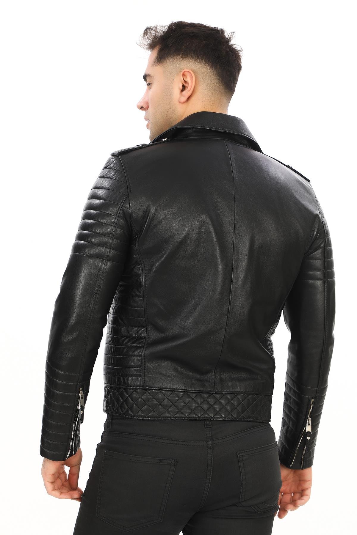 Slim Fit Kruvaze Yaka Erkek Spor Deri Mont