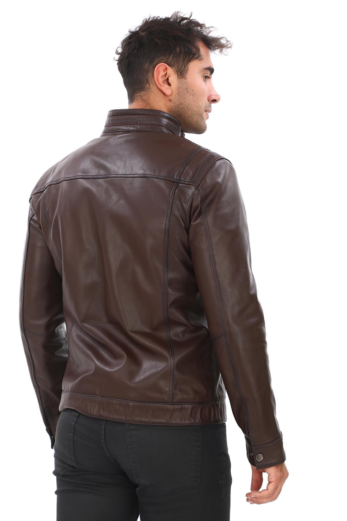 Spor Kesim Erkek Deri Mont Fındık Renk