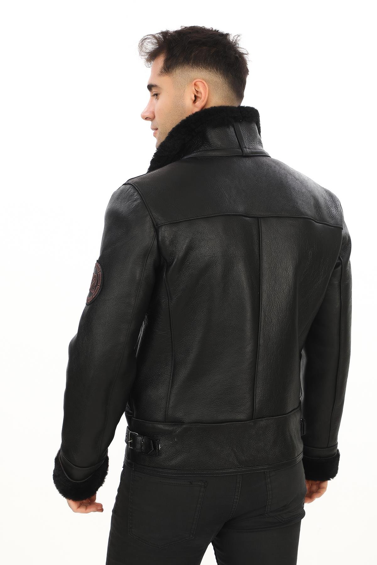 Spor Pilot Model Erkek Deri Mont Siyah Renk