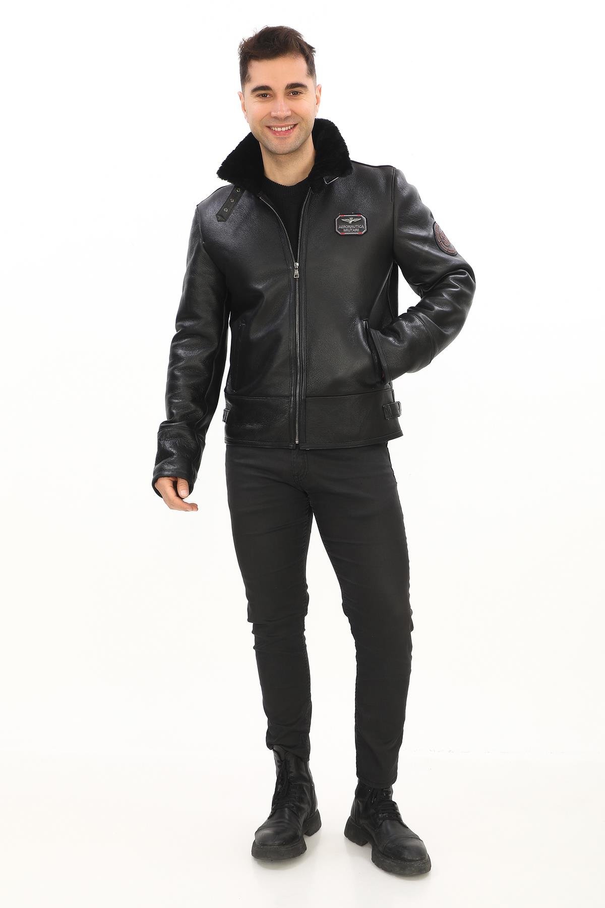 Spor Pilot Model Erkek Deri Mont Siyah Renk