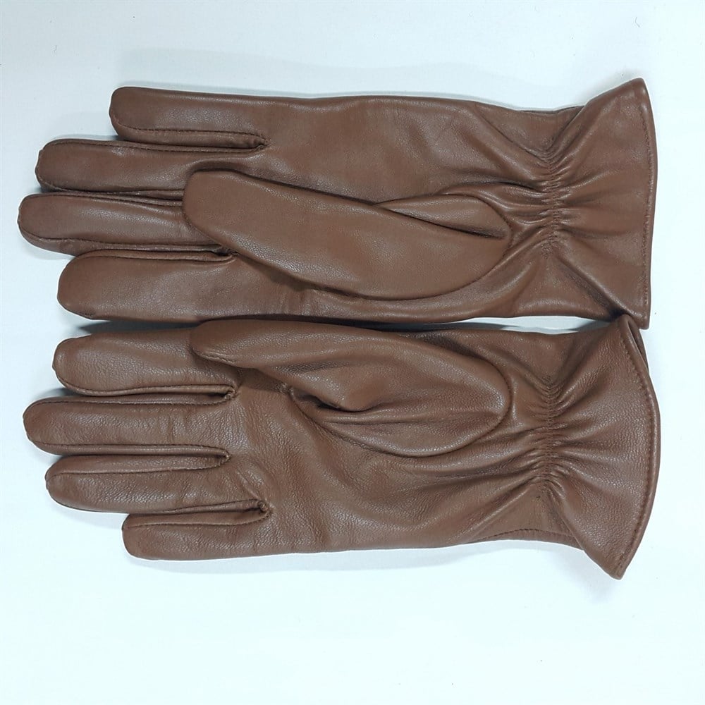 Taba Renk Çift Dikişli Bayan Polarlı Deri Eldiven