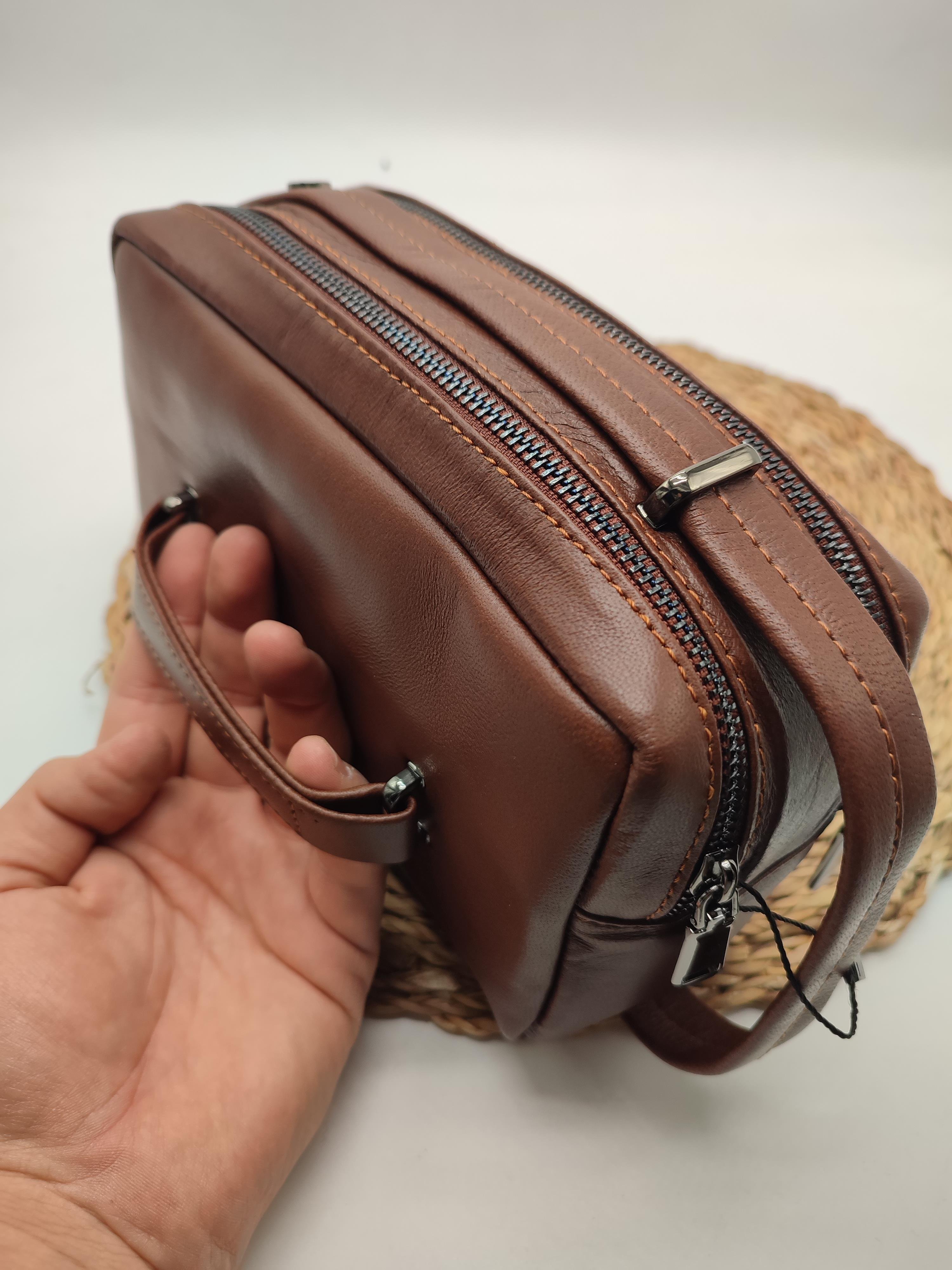 Taba Renk Deri El Tutma Çantası