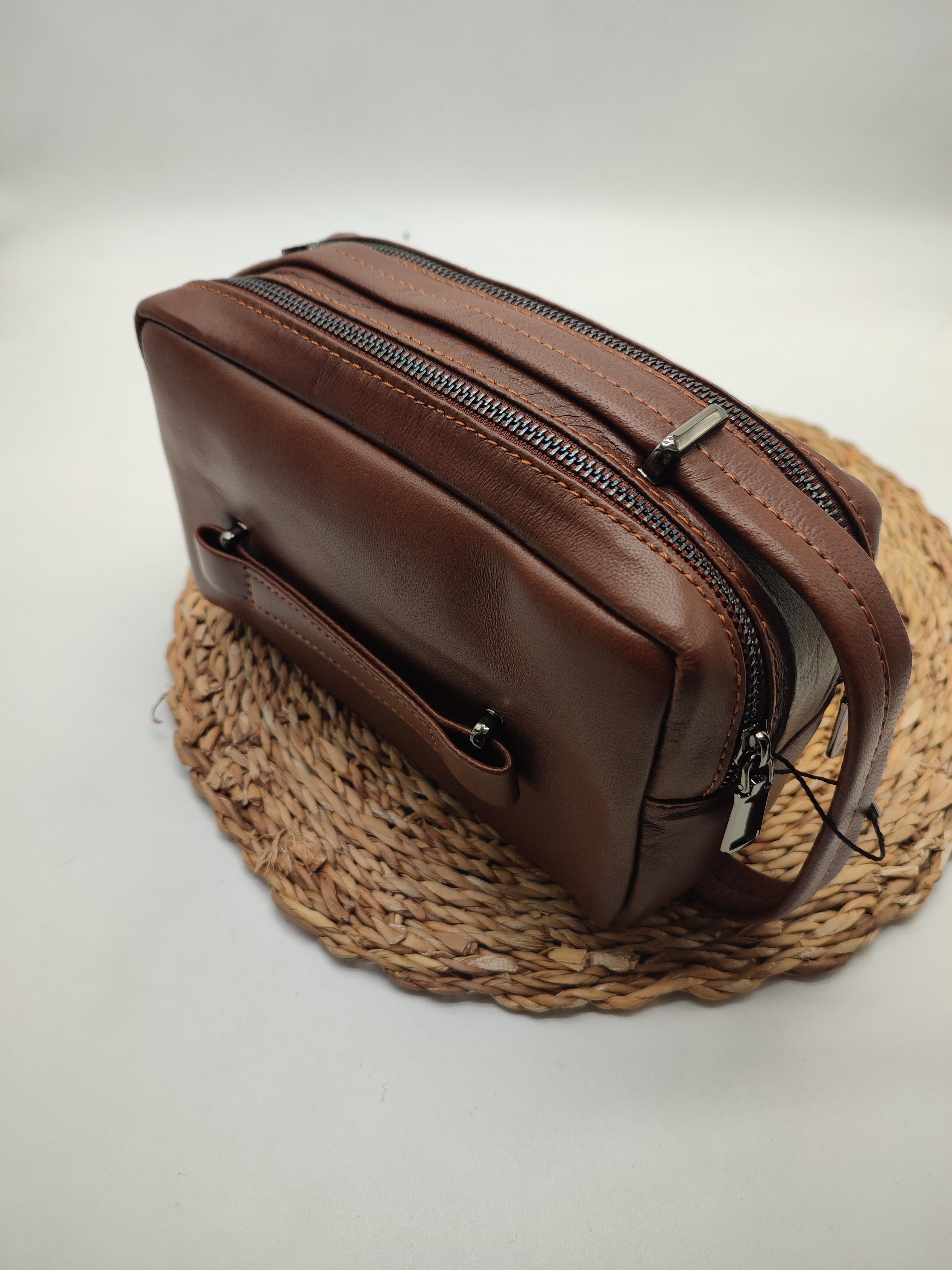 Taba Renk Deri El Tutma Çantası