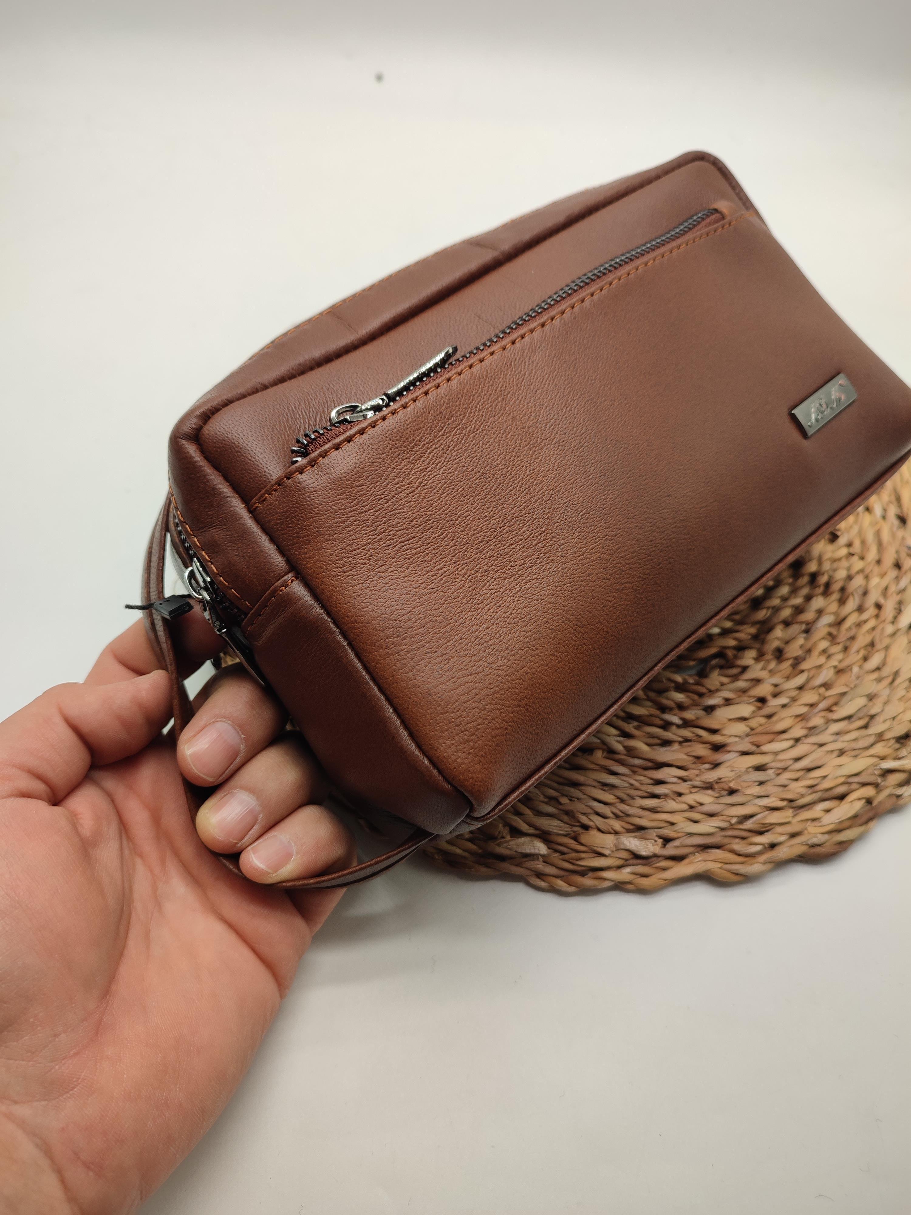 Taba Renk Deri El Tutma Çantası