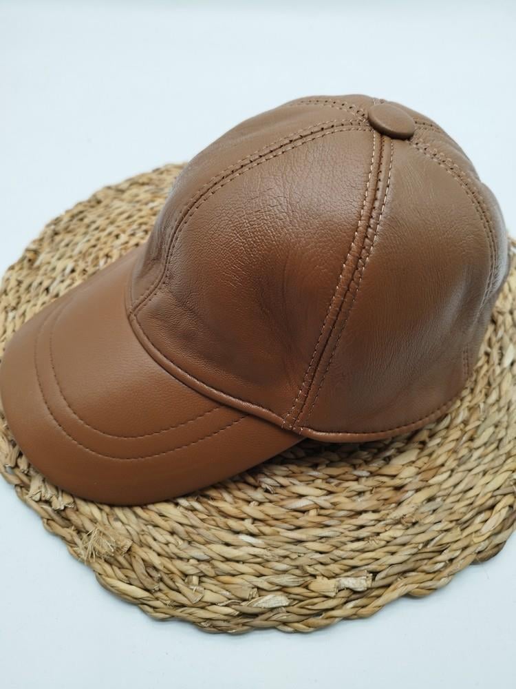 Taba Renk Deri Unisex Şapka