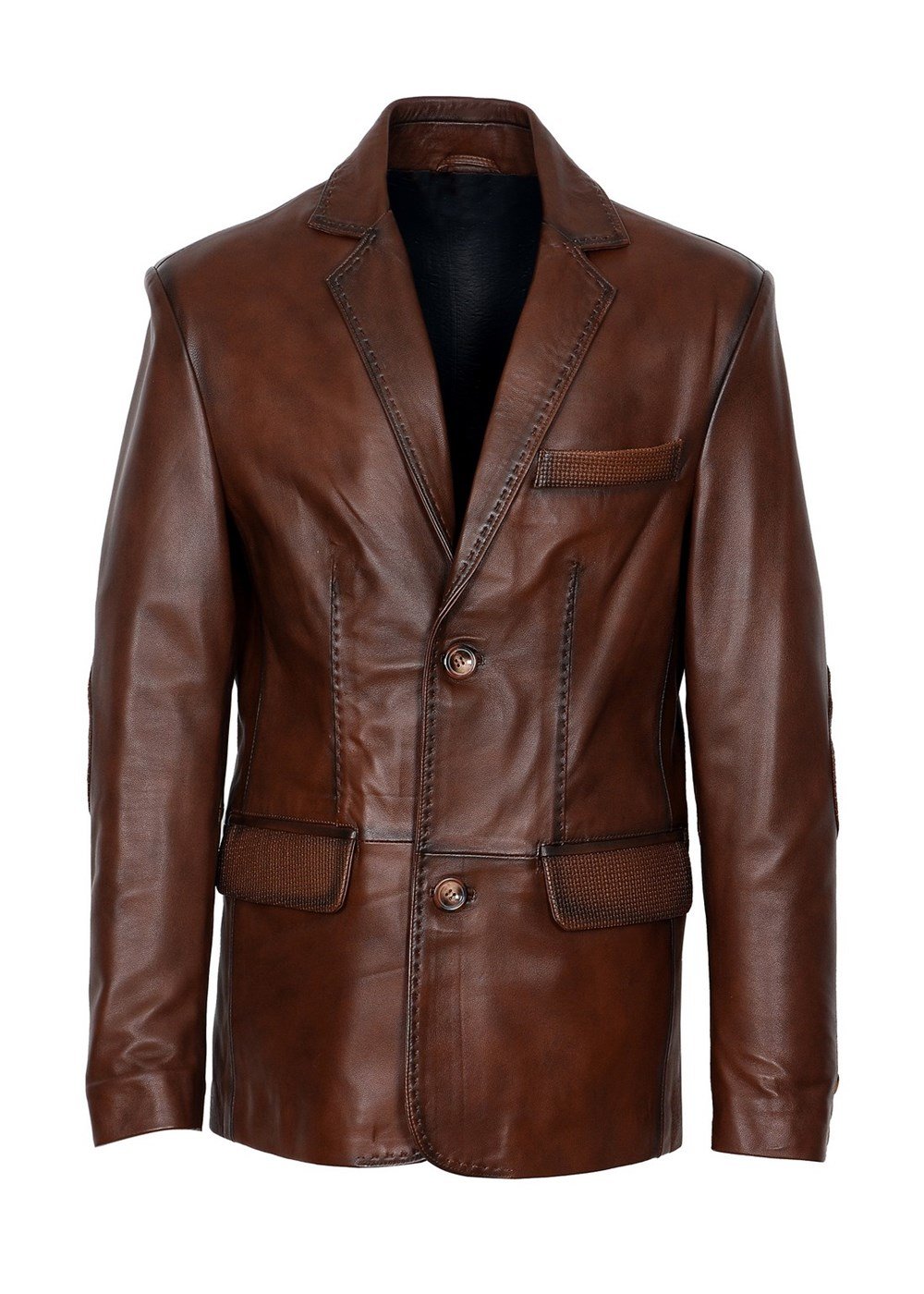 Taba Renk Desenli Düğmeli Model Deri Mont