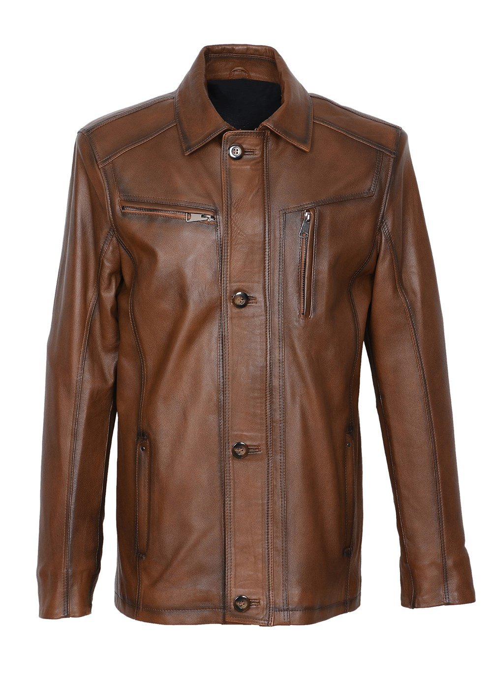 Taba Renk Klasik Görünümünde Spor Deri Mont