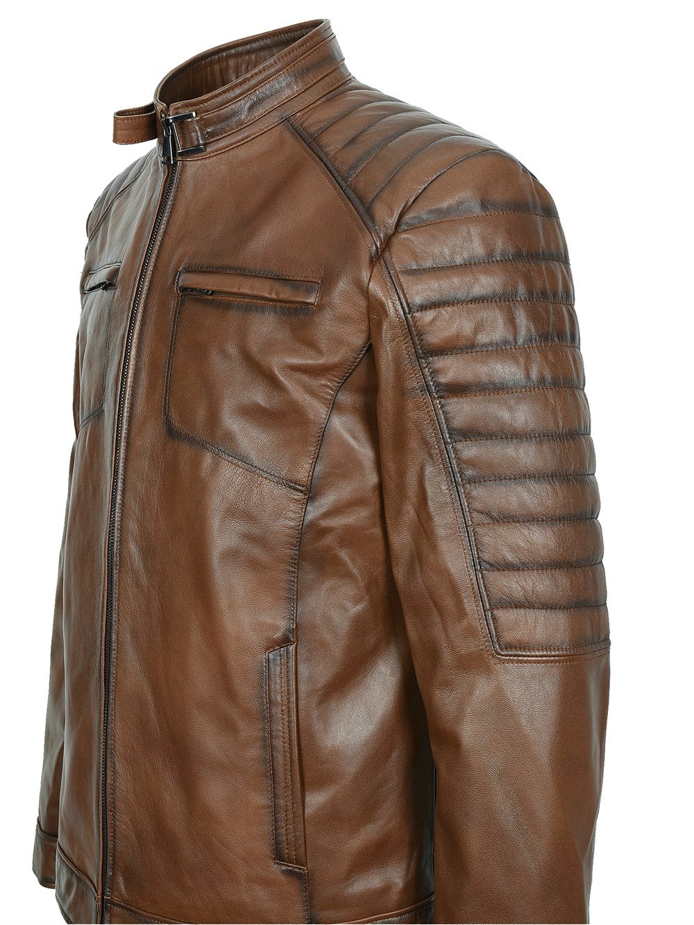 Taba Renk Kol ve Omuz İşlemeli Spor Model Erkek Mont 