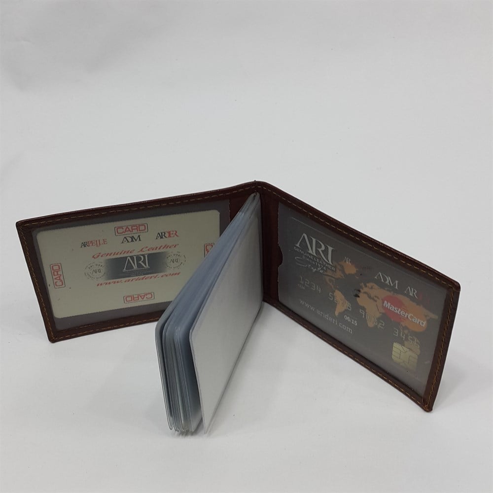 Taba Renkte Arkası Kart Bölmeli Yatay Model Hakiki Deri Kartlık