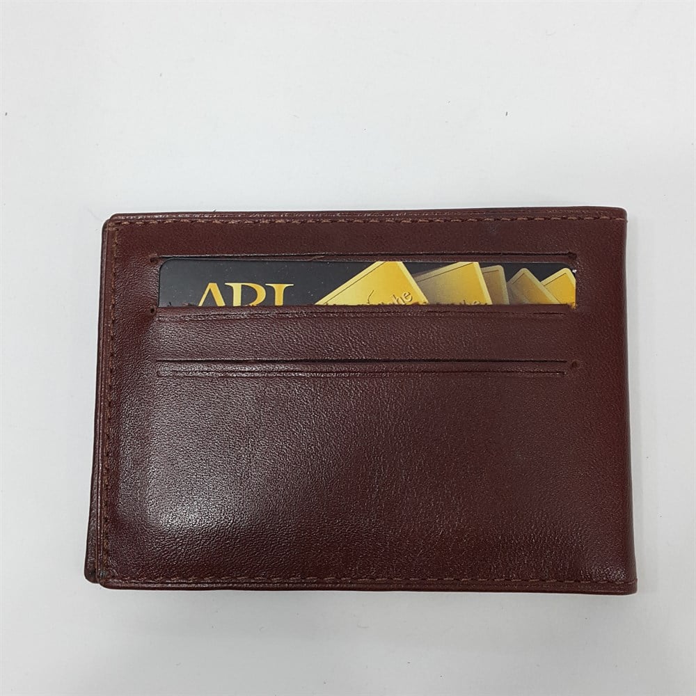 Taba Renkte Arkası Kart Bölmeli Yatay Model Hakiki Deri Kartlık