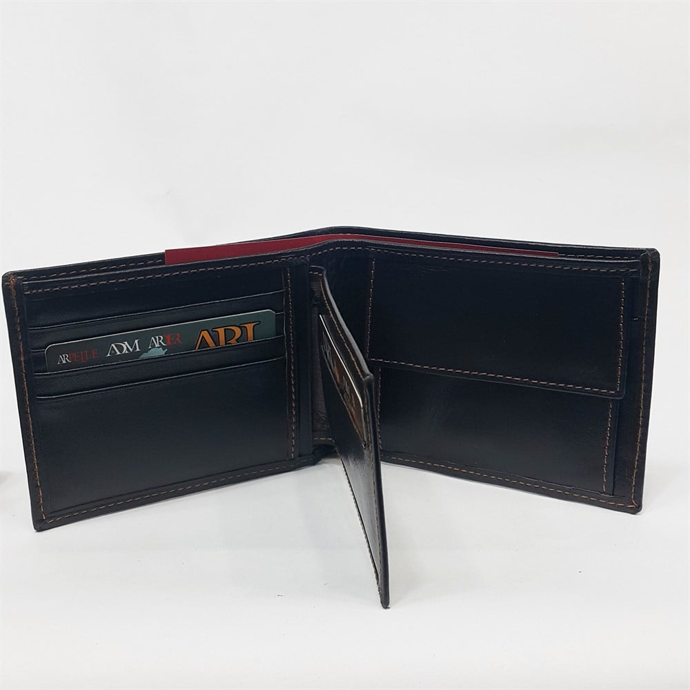 Taba-Siyah-Kahve Renkte Kartlık, Kimlik Bölmeli Ayrılan İç Bölmeli Deri Cüzdan Arpelle