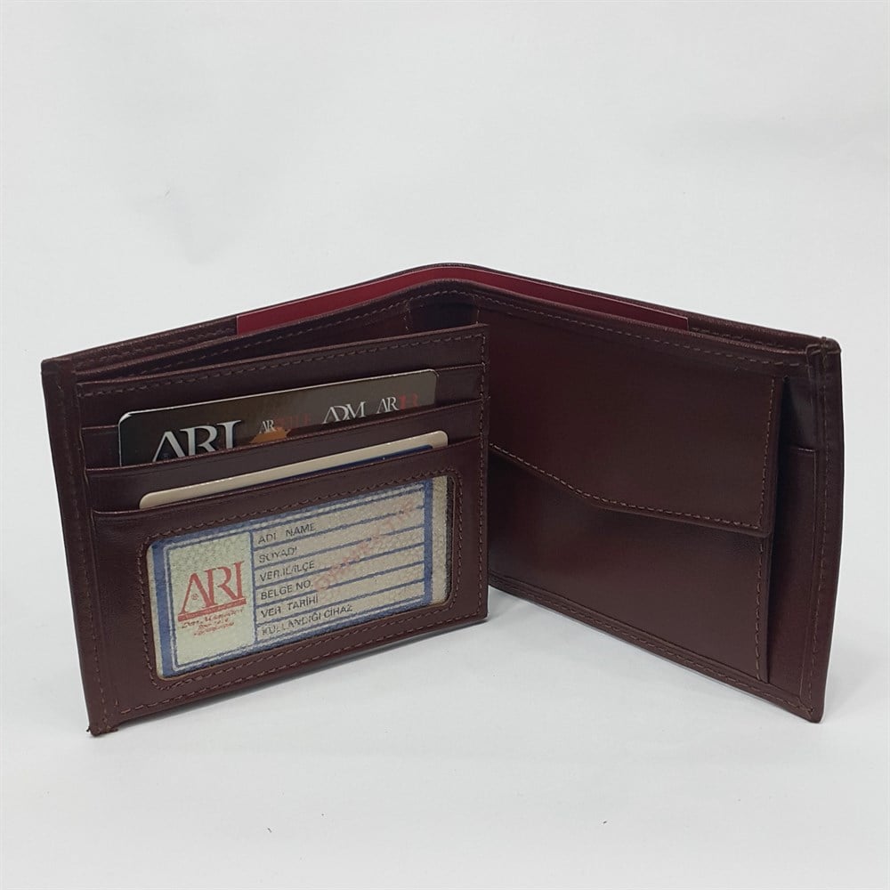 Taba-Siyah-Kahve Renkte Kartlık, Kimlik Ve Bozuk Para Bölmeli Yatay Deri Cüzdan