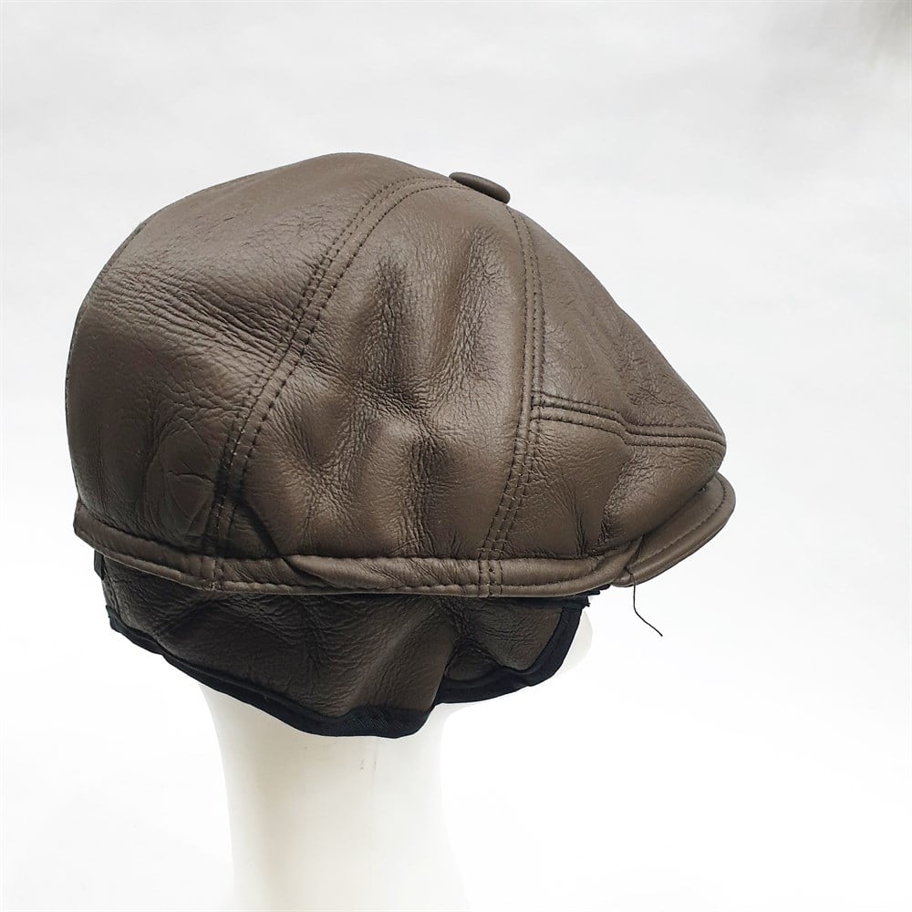 Tek Parça Deri Kürk Kasket Kahve Renk