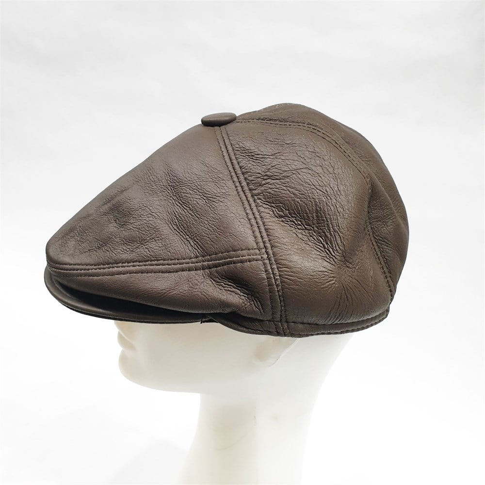 Tek Parça Deri Kürk Kasket Kahve Renk