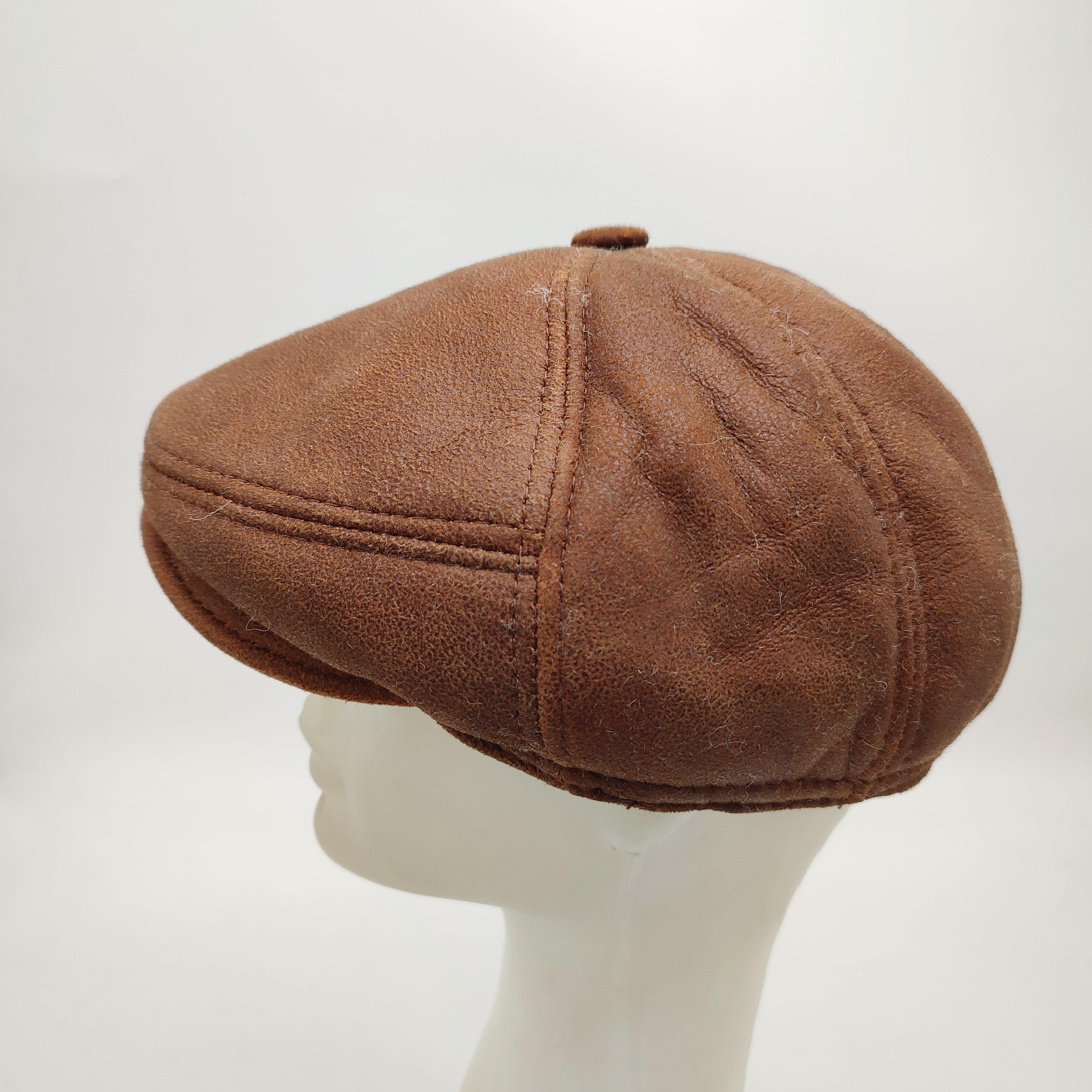 Tek Parça Deri Kürk Kasket Taba Renk