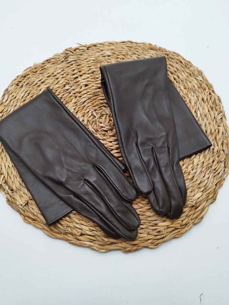 Uzun Bayan Deri Eldiven Polarlı Fındık Renk