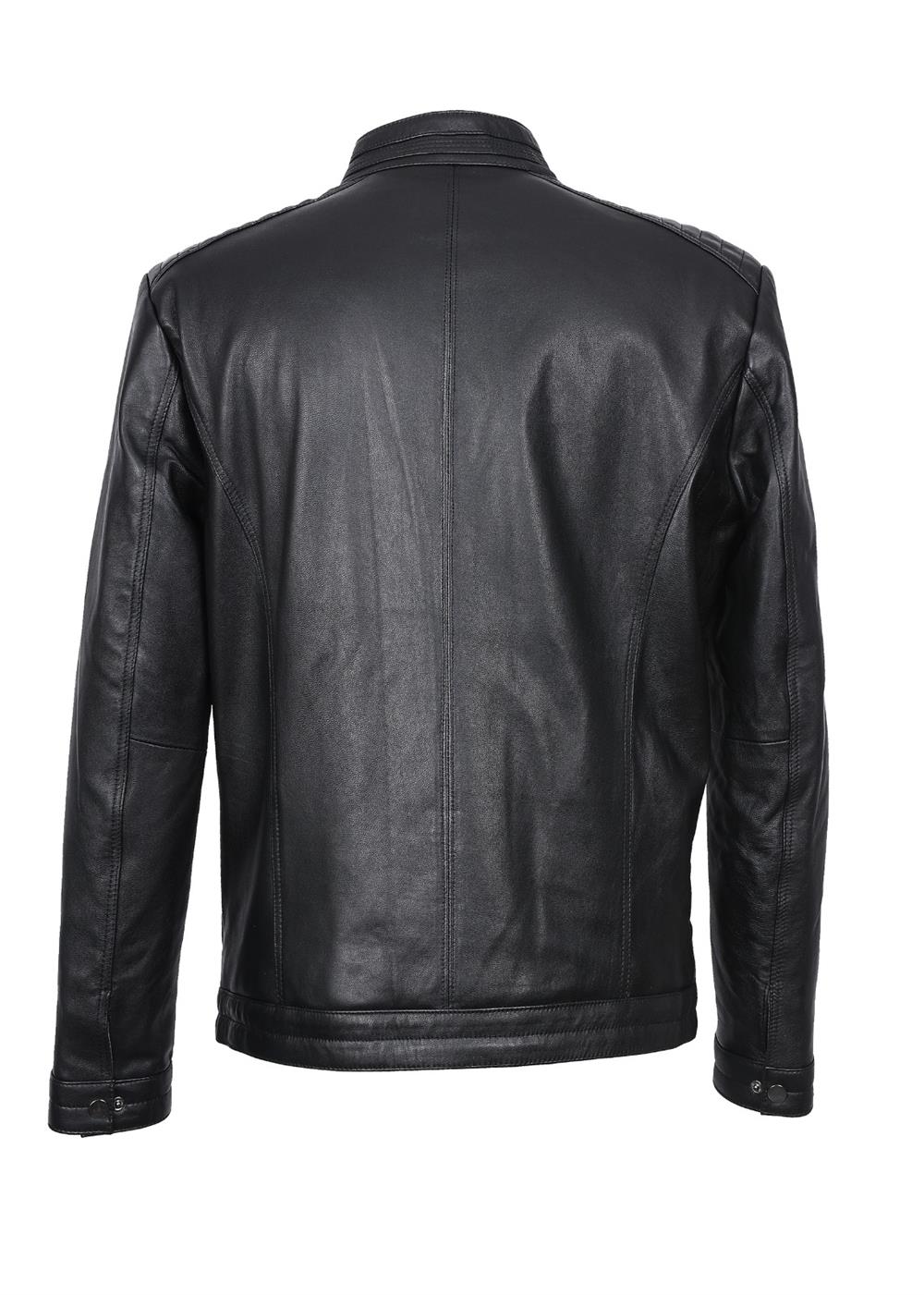 Yanları İşlemeli Spor Model Siyah Renk Erkek Deri Mont 