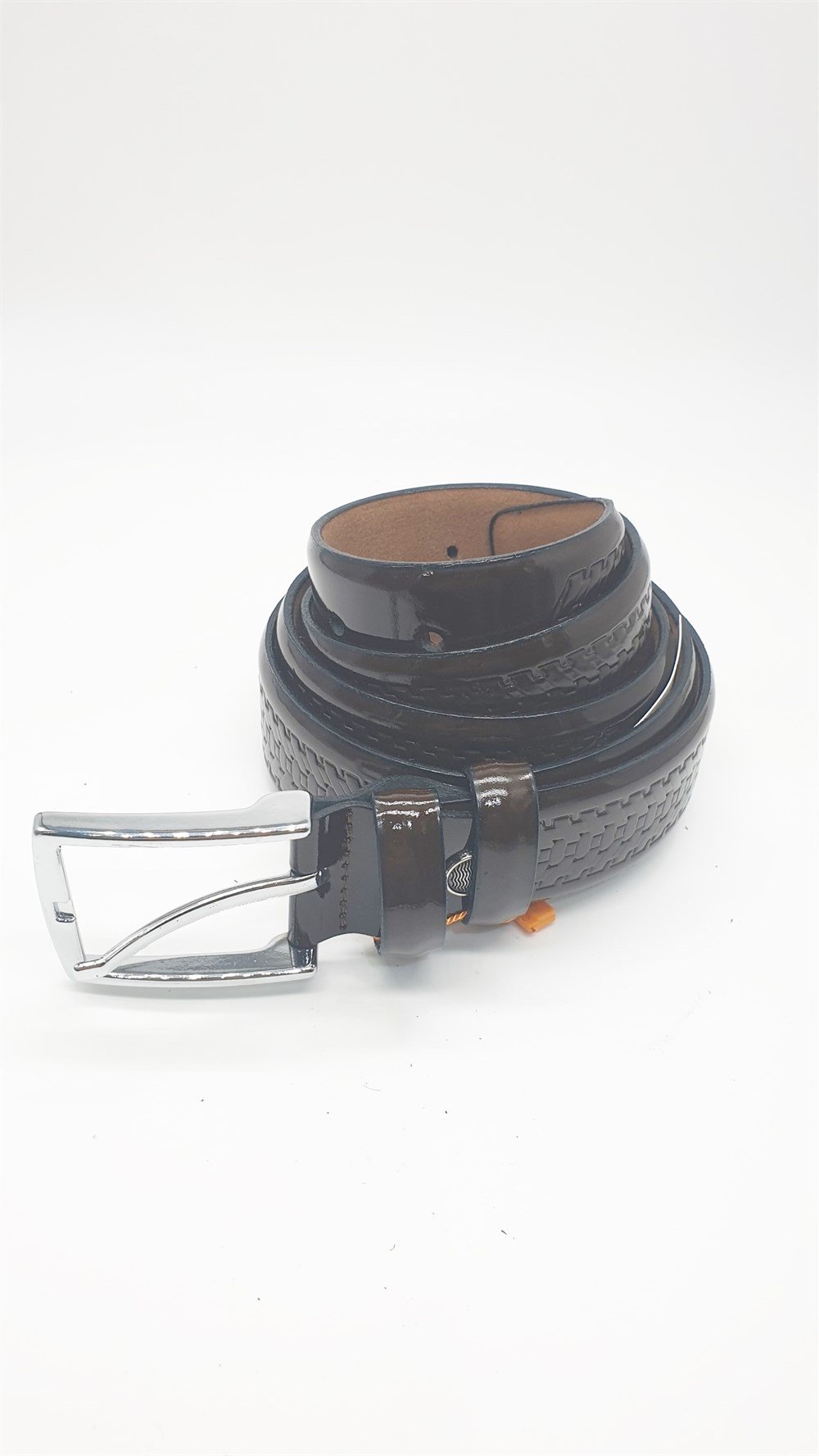 Yatay Desen Detaylı ve Parlak Kahve Renk Erkek Klasik Kemer