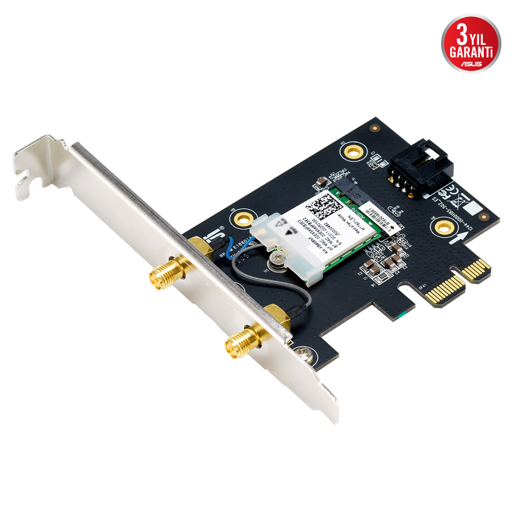 ASUS PCE-BE6500, BE6500, 2xAnten, 6500Mbps, Tri-Bant, 6GHz WİFİ 7, Bluetooth v5.4, WPA3, PCI-Express x1, PCIe Adapter